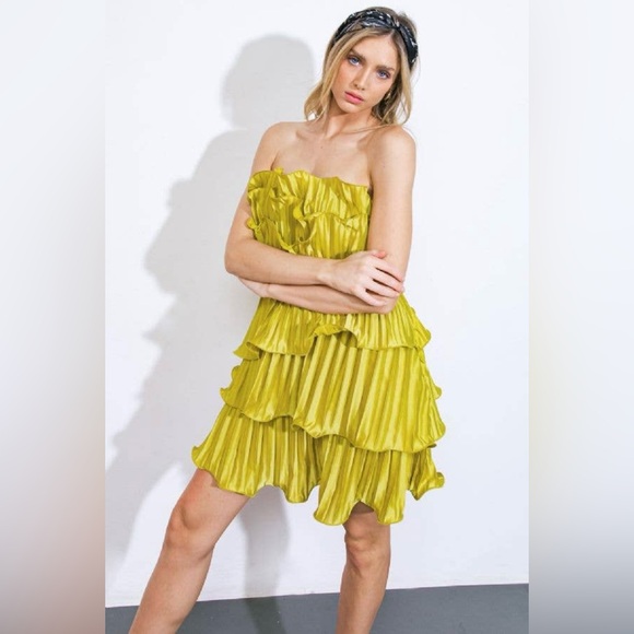 Boutique Layered Ruffle Strapless Mini Dress |Pleated Party/ Cocktail Dress| M–L - Picture 6 of 8